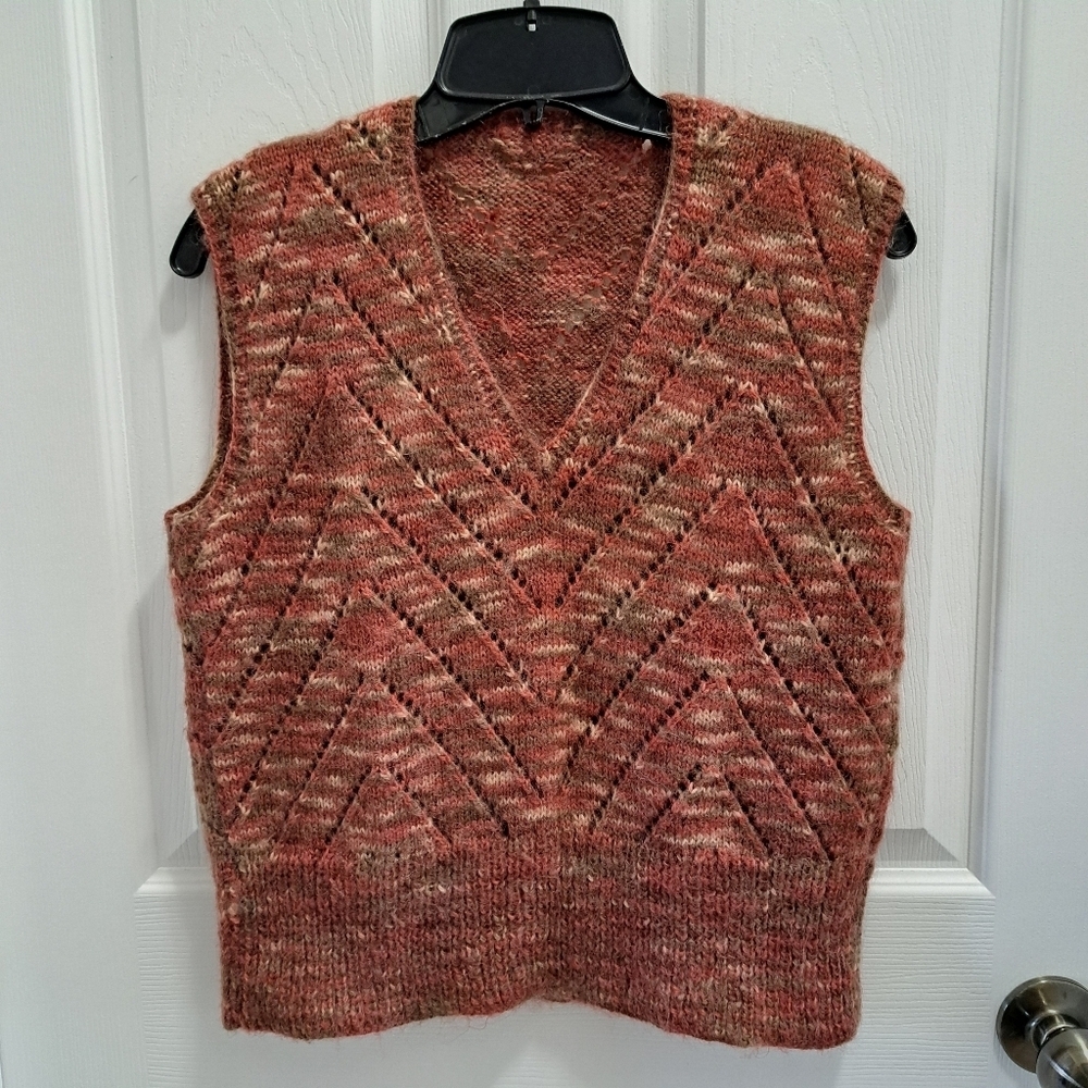 Handmade Sweater Vest Rusty Red Chevron Knit Ribbed VNeck Retro Classic